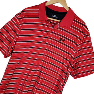 Under Armour UA Men's Polo Shirt Size Large Embroidered Striped Red Golf